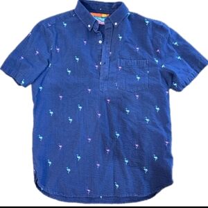 Chubbies S/S Flamingo Hawaiian Seersucker Popover Shirt Men's Large Blue Beach